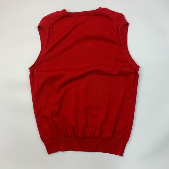 Alan Flusser Sweater Vest Mens XL Extra Large Red V Neck Cotton Diamond Jacquard - Picture 6 of 10
